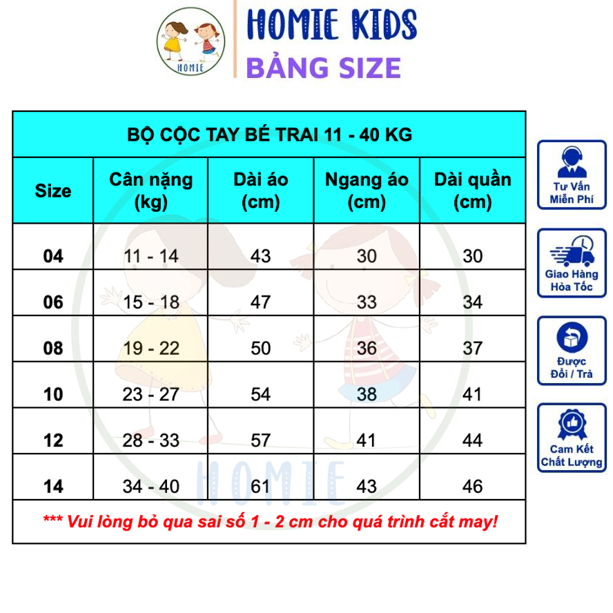 Bộ bé trai size đại 11-40 kg set đồ cộc tay quần áo thun cotton cho bé trai in hoạt hình siêu nhân khủng long cá mập quái xế Homie Kids