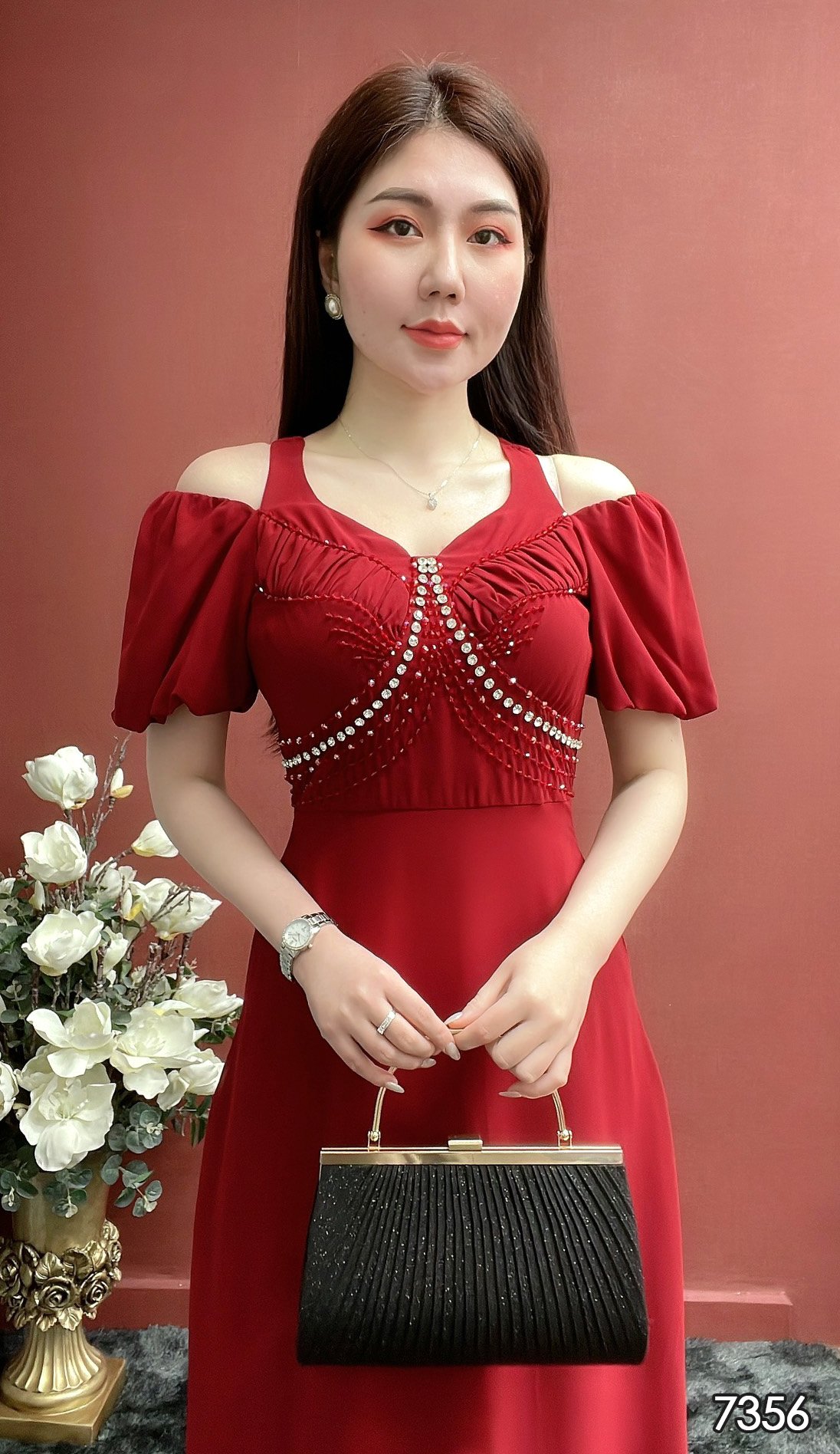 Đầm EMY EM7356 Dạ Hội Đỏ Cổ Cách Điệu