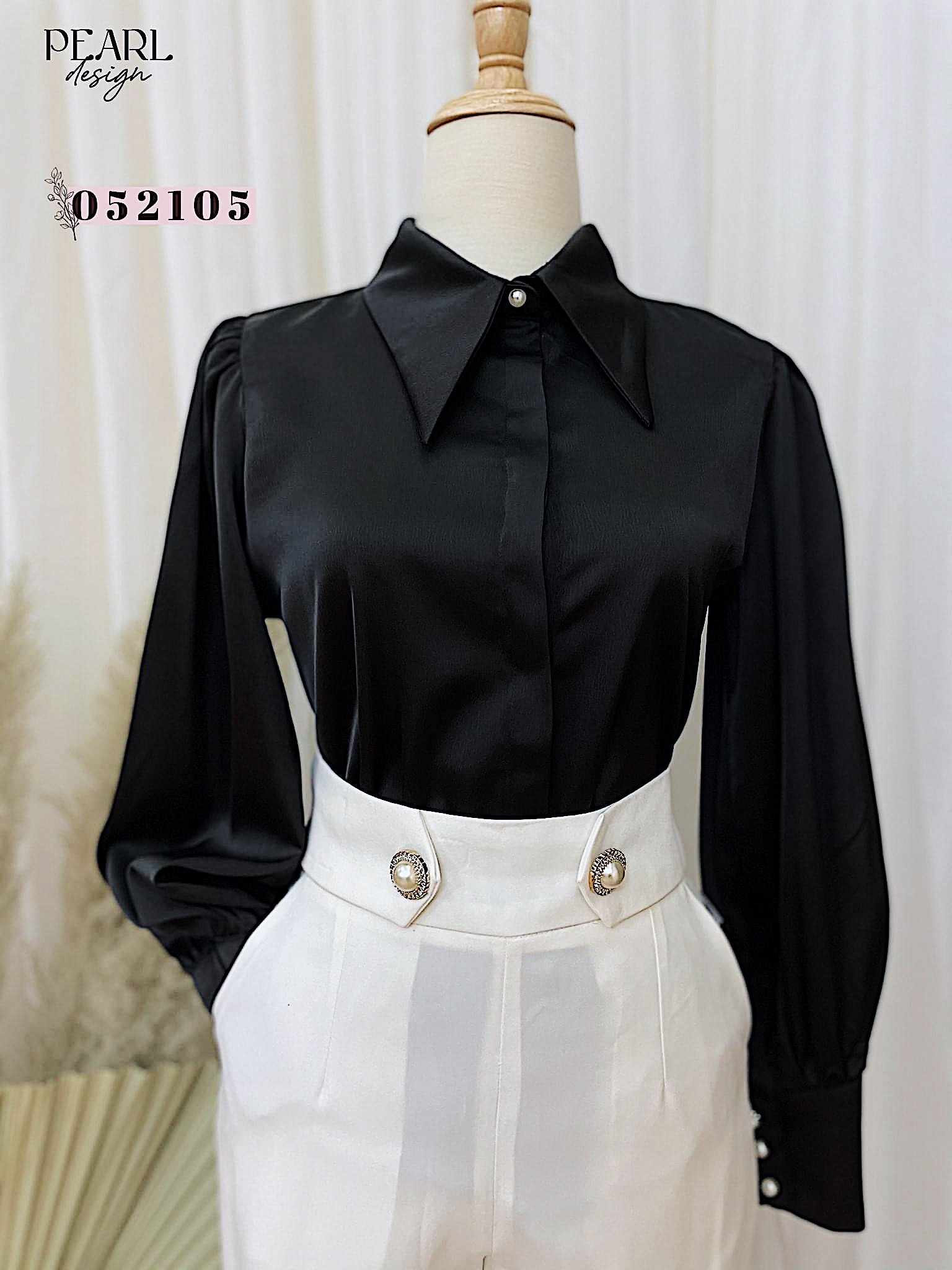 Áo sơ mi công sở nữ lụa tay phồng Pearl Design 052105