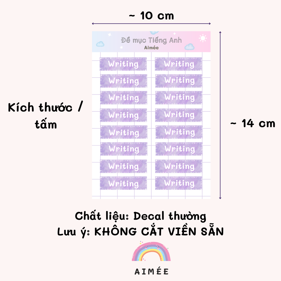 Set 4 Tấm Sticker Đề Mục Tiếng Anh | Aimée