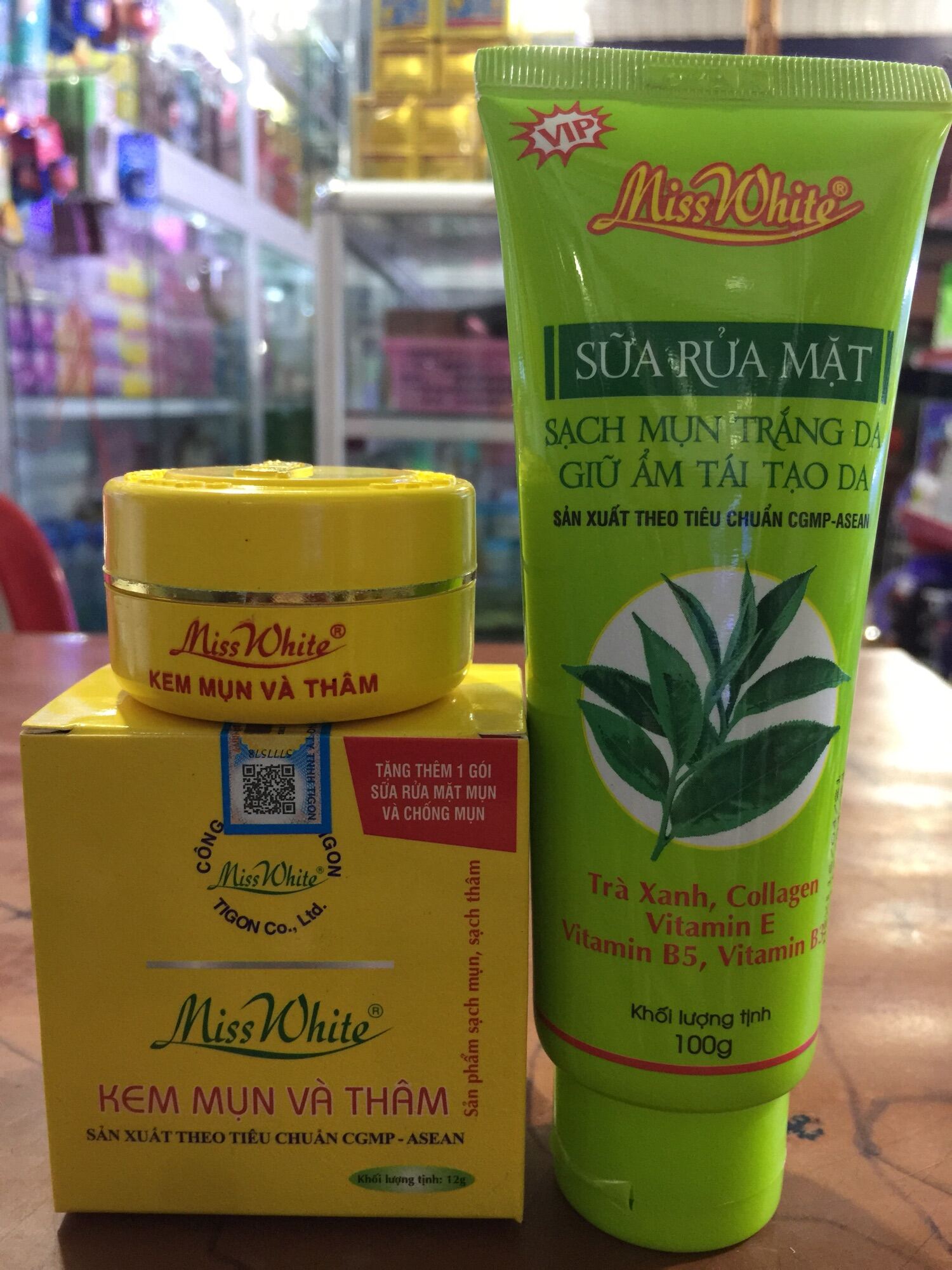 Combo hết mụn, thâm, trắng da, kem 12g, sữa rửa mặt 100ml