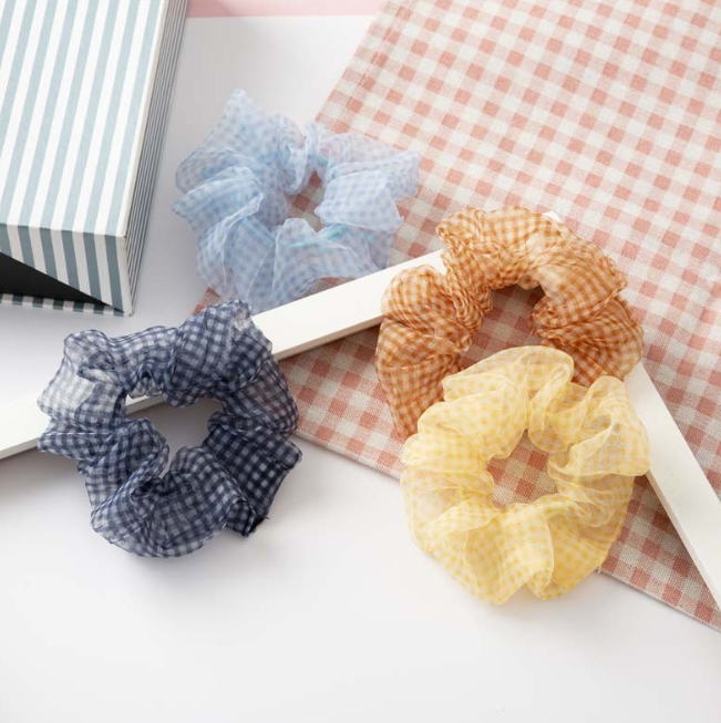 Sét 2 dây buộc tóc kẻ caro tinh tế vòng lớn Scrunchies xinh xắn HD50 mầu ngẫu nhiên