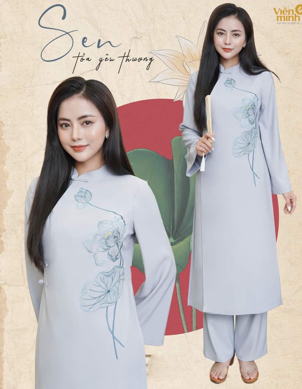 Áo Dài Đi Chùa- Pháp Phục Lễ Chùa Chất Lụa Thêu Hình