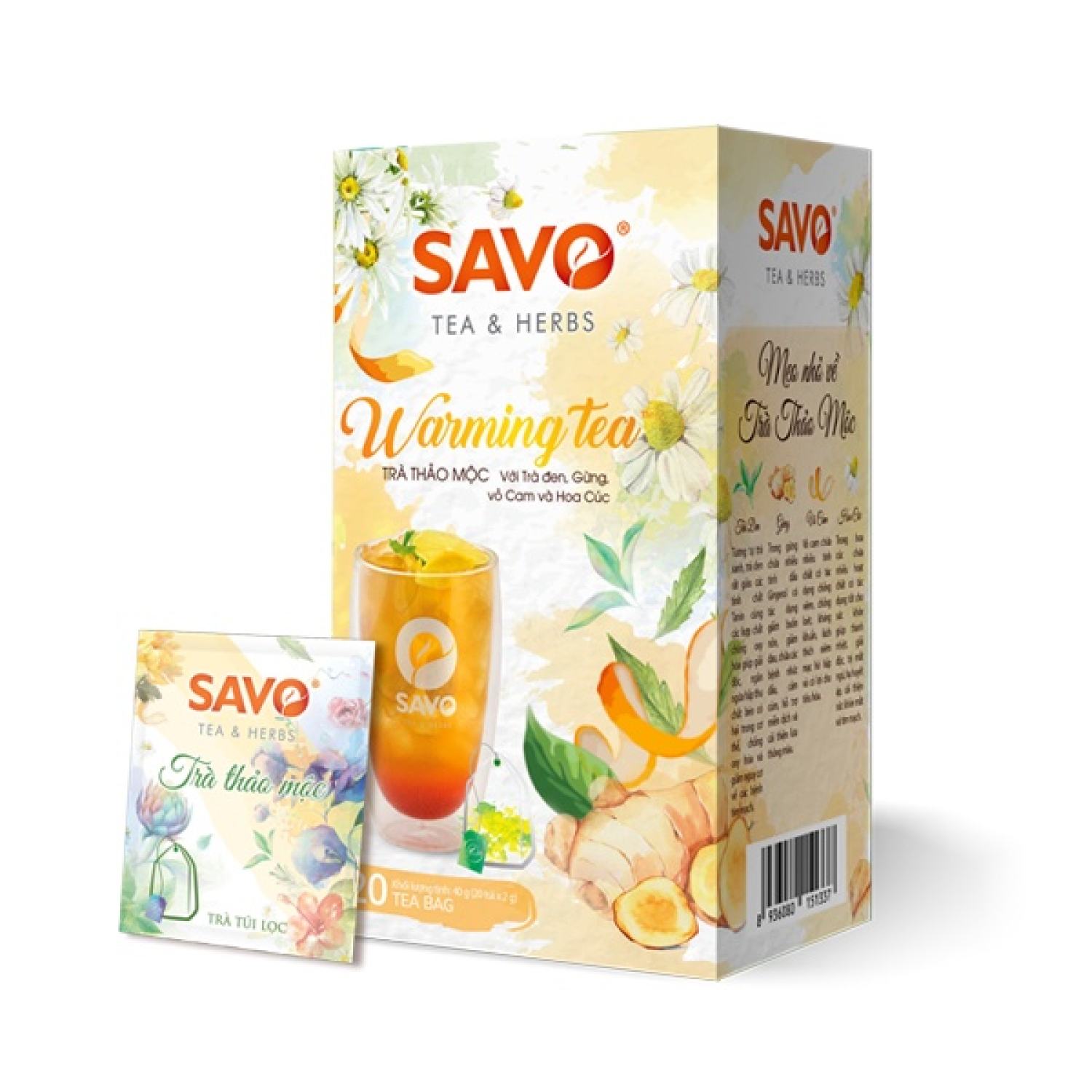 Trà Warming SAVO - Trà thảo mộc (trà đen, gừng, hoa cúc, vỏ cam)