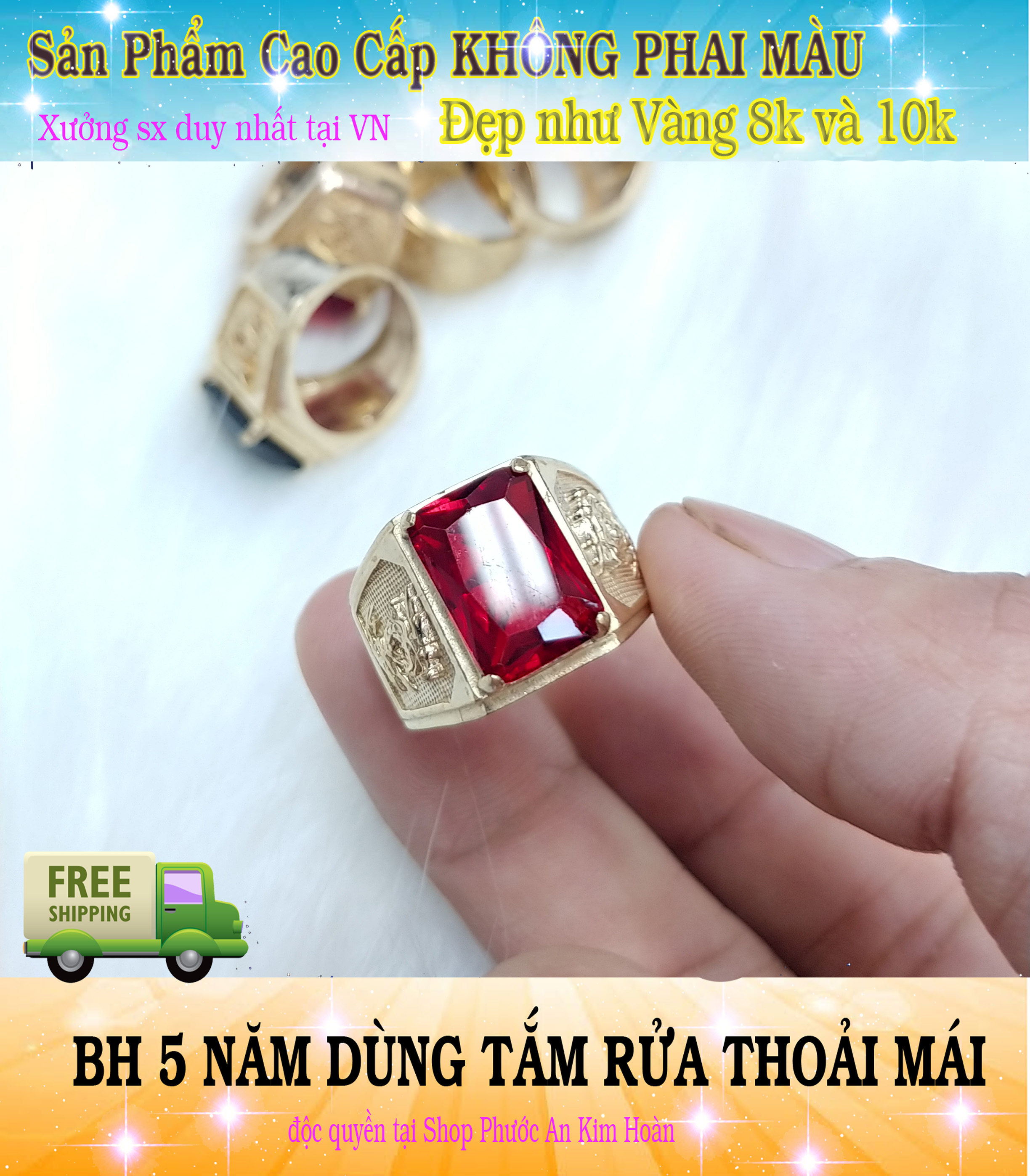 (Có mộc vàng-Không phai màu) Nhẫn Nam Rồng Vàng 2 Bên Vonfram Không Phai- Dùng tắm rửa thoải mái không kiêng mồ hôi-Bảo Hành 5 năm