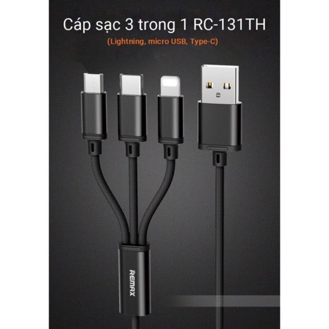 Cáp sạc Remax RC-131th - Cáp sạc 3 trong 1 Lightning, Micro USB, Type C