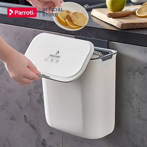 Thùng rác treo tủ bếp có nắp đậy thông minh, thùng rác đa năng dán tường, có thanh trượt cửa bếp – Parroti Bin