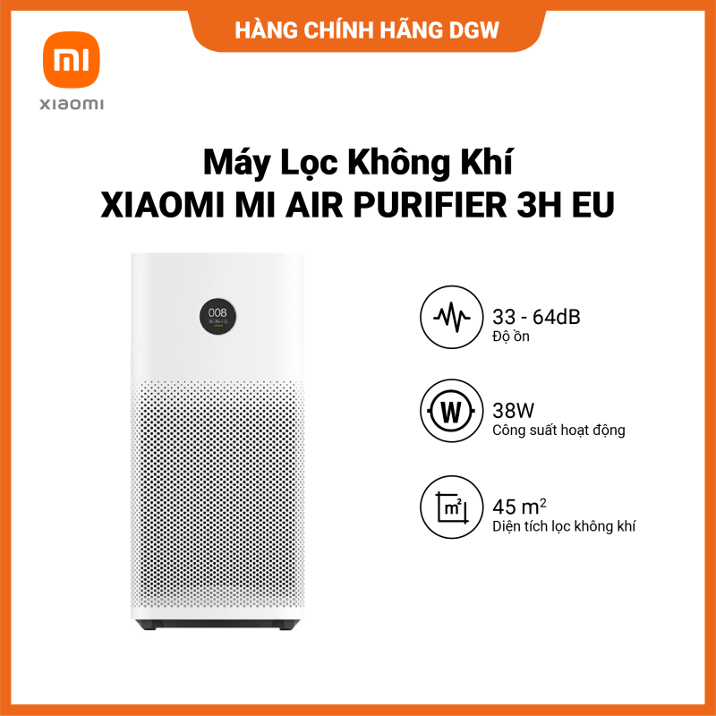 Bảng giá Máy Lọc Không Khí XIAOMI MI AIR PURIFIER 3H EU 38W 33 dB - 64 dB Trắng - Hàng chính hãng phân phối bởi Digiworld