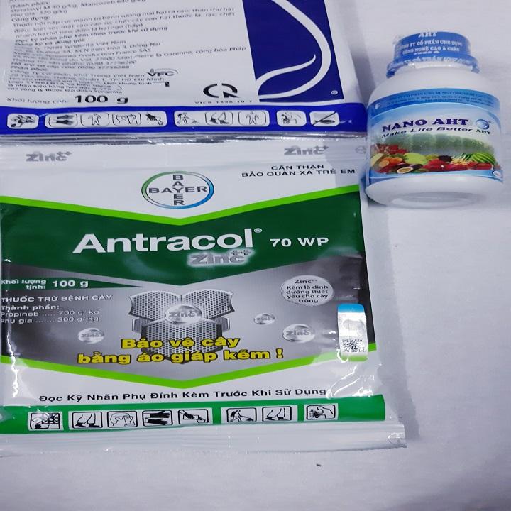 Bộ 3 phòng và trừ bệnh cho cây ( 1 gói Ridomil gold+ 1 gói Antracol+ 1 chai Nano bạc AHT 100ml)