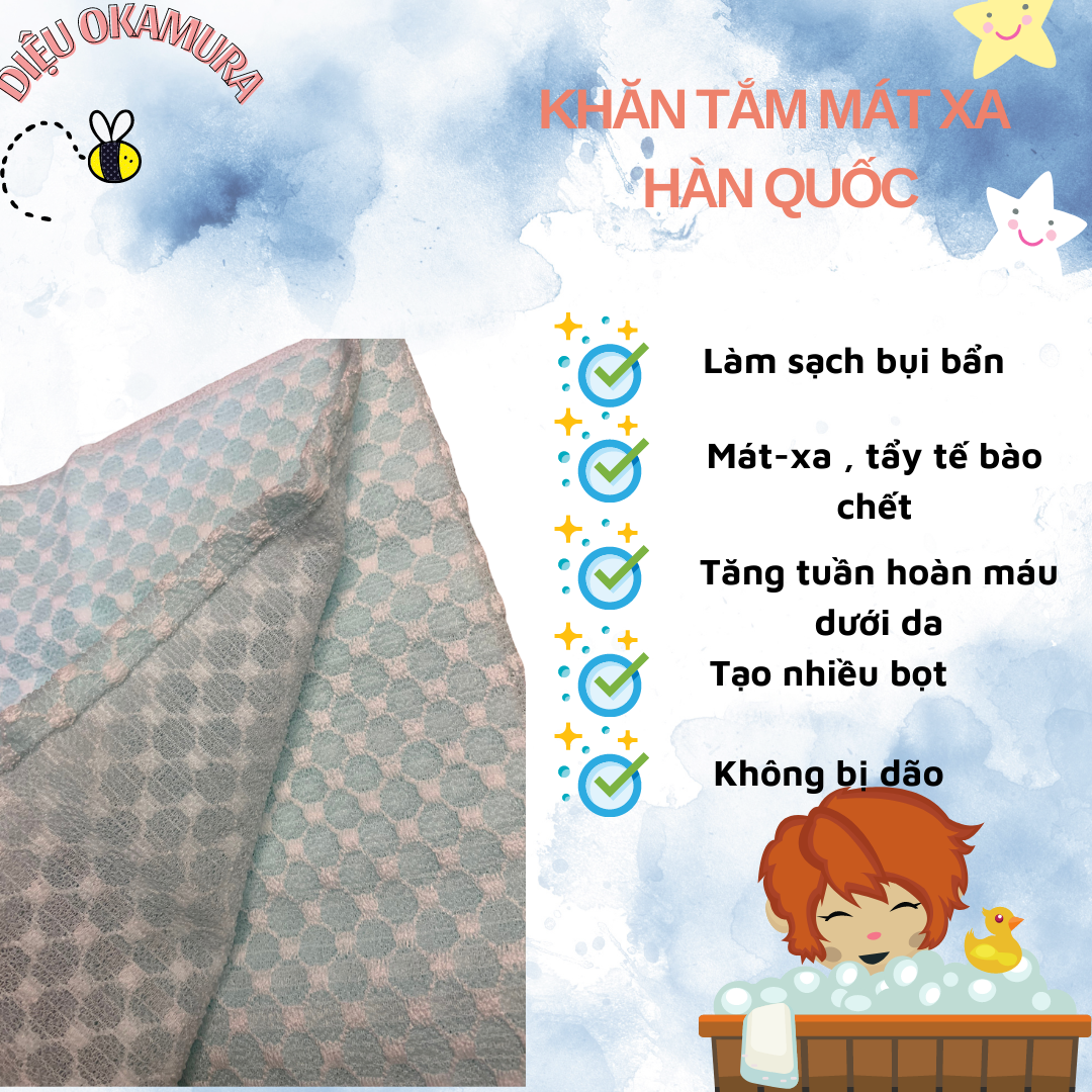 Khăn tắm matxa Hàn Quốc loại dày 3263 tẩy da chết