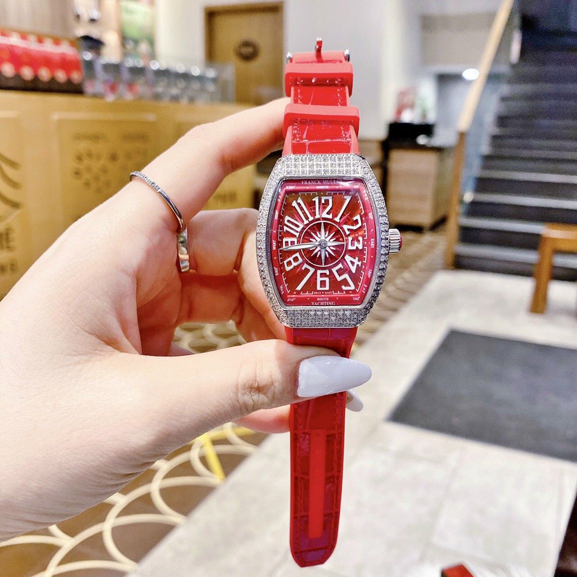 Đồng hồ nữ dây da FRANCK MULLER FM5855 size 36mm fullbox,vỏ thép không gỉ,chống nước,Đồng hồ nữ sang trọng