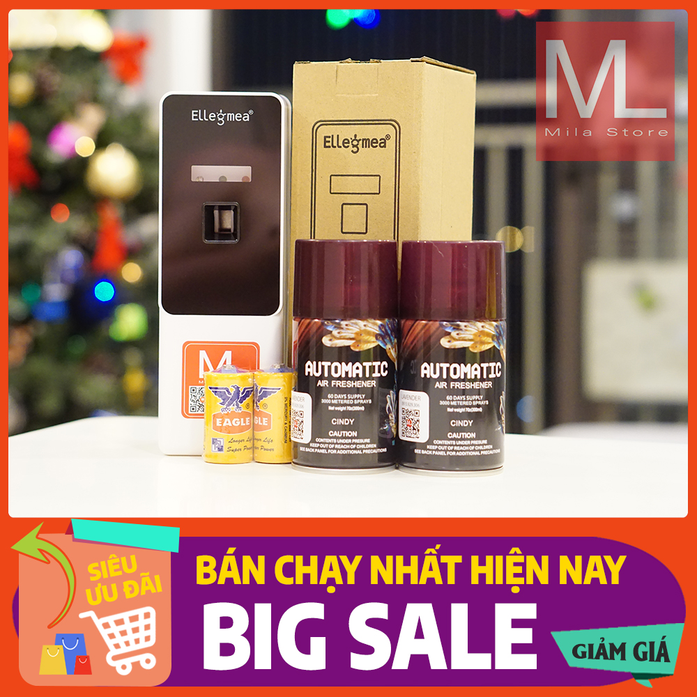 COMBO 1 MÁY + 2 BÌNH xịt thơm phòng tự động Ellegmea (Tặng pin)