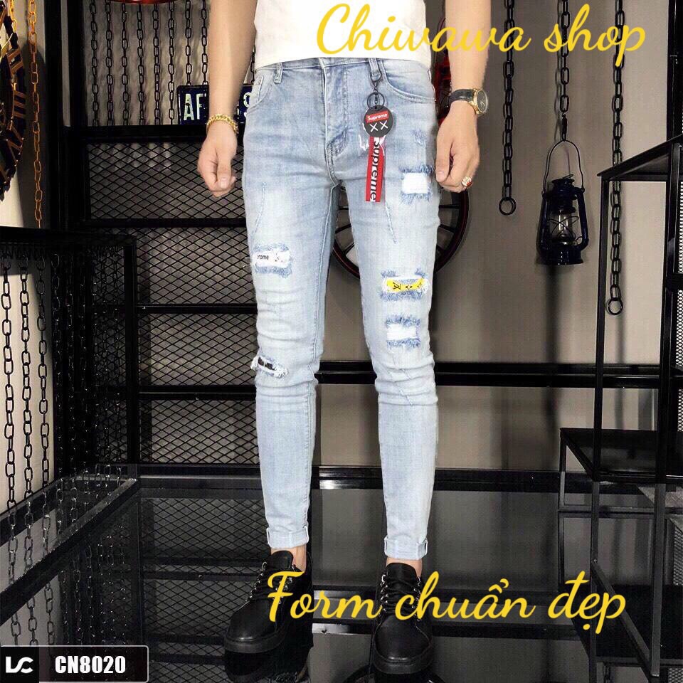 [HCM]Quần jean nam co dãn xám trắng wash trên gối - quần jean nam chất bò ống suông xếp lại đẹp Hàn Quốc size 28-32