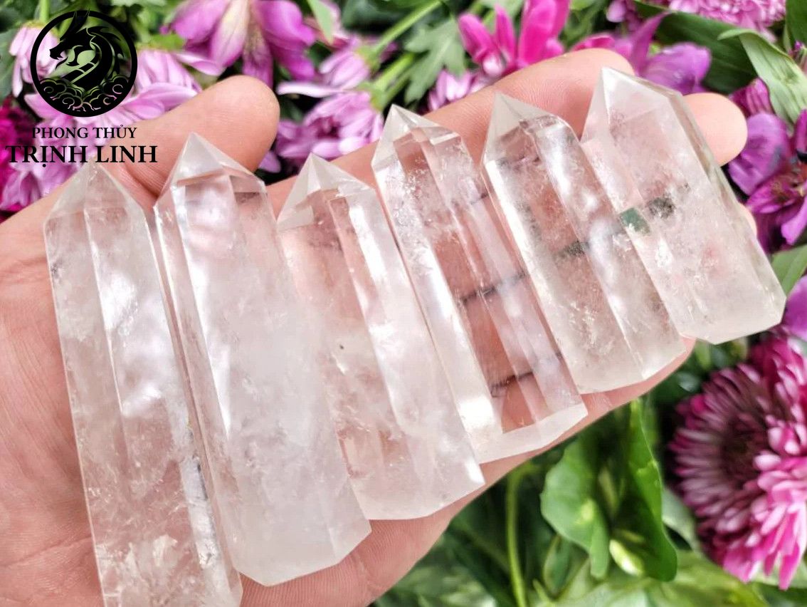 Trụ đá Thạch Anh Trắng thanh tẩy dùng trong Tarot, reiki, thiền định,yoga cân bằng, phong thủy