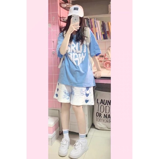 🔥Freeship🔥Set bộ áo phông chữ + quần đùi tim