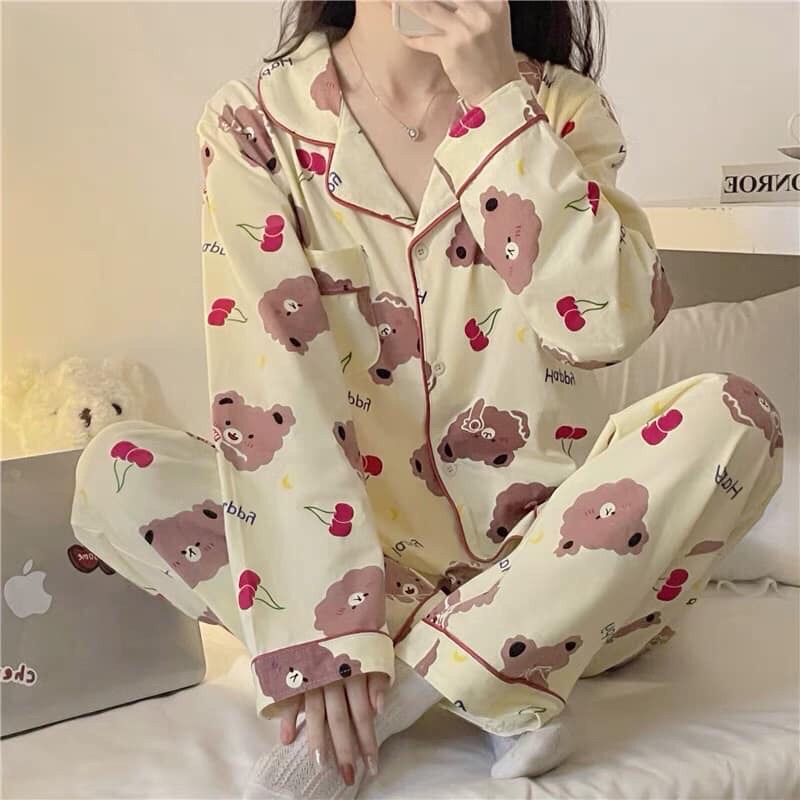 Bộ ngủ gấu Bear pijama kate lụa loại 1 yêu luôn