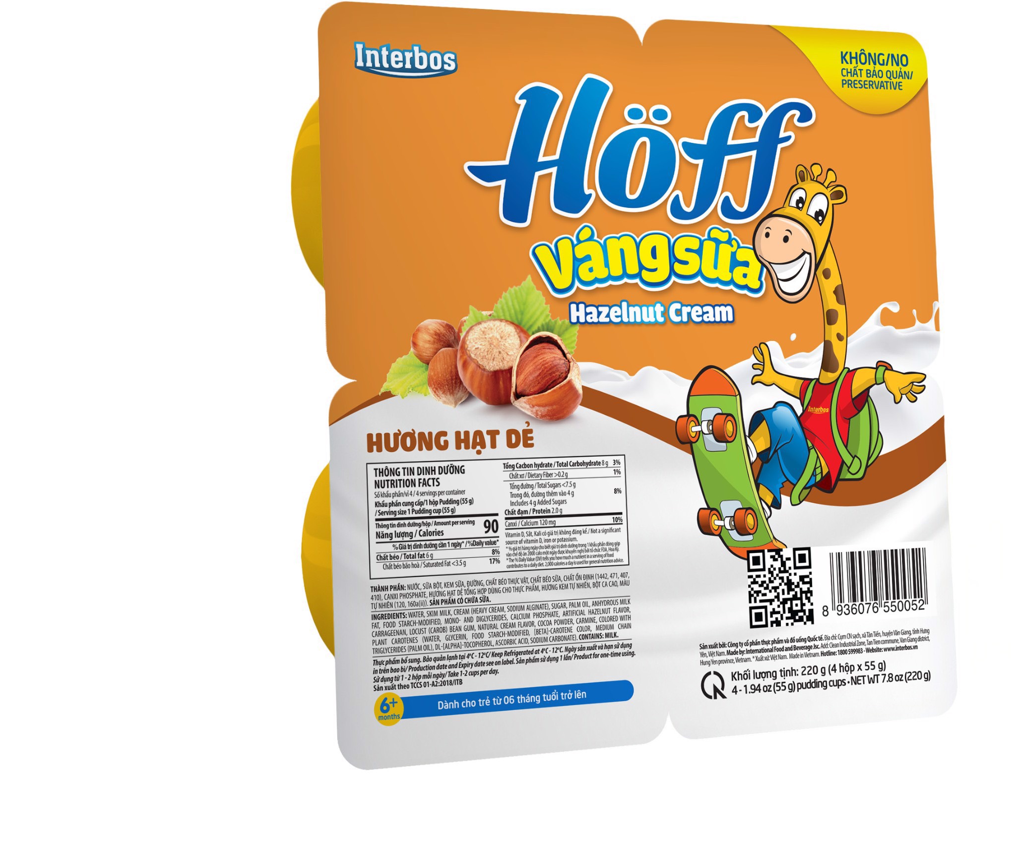 Váng sữa vị Hạt dẻ Hoff vỉ 4 hộp x 55g