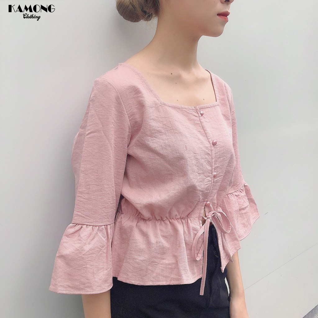 Áo Cổ Vuông Rút Eo Kamong A056