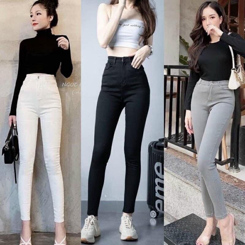 Quần legging cạp cao quần jean ôm body chất siêu co giãn bò giấy