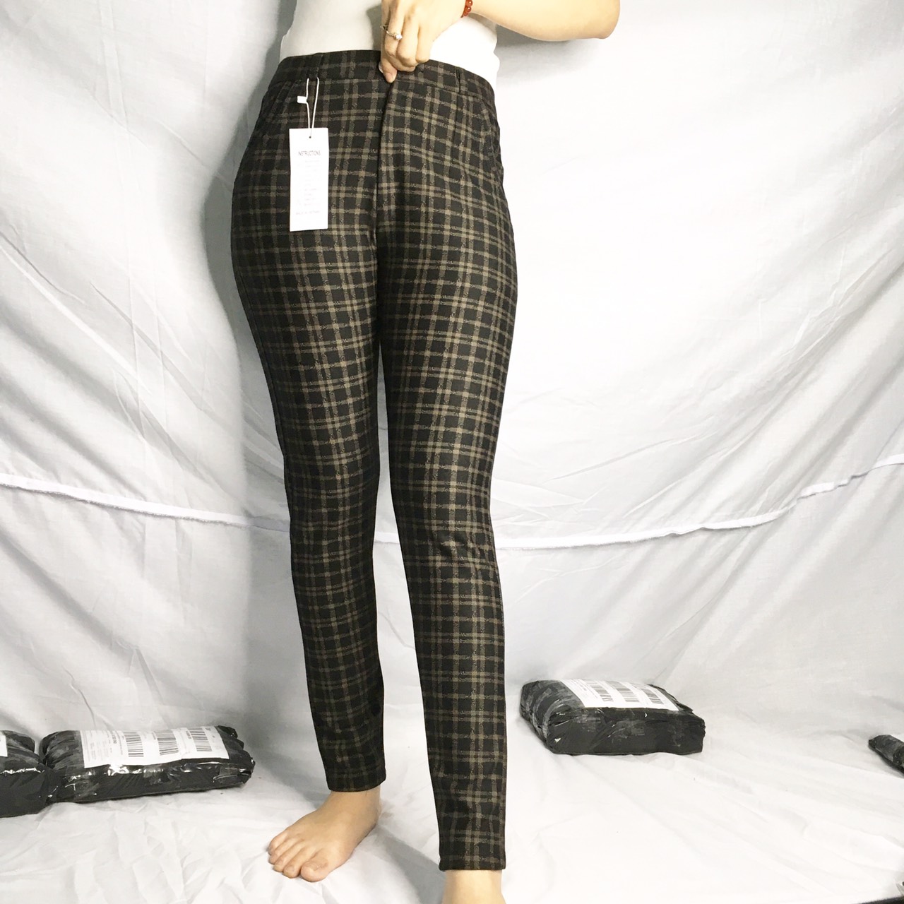 [HCM]Quần cotton sọc caro dài dây kéo