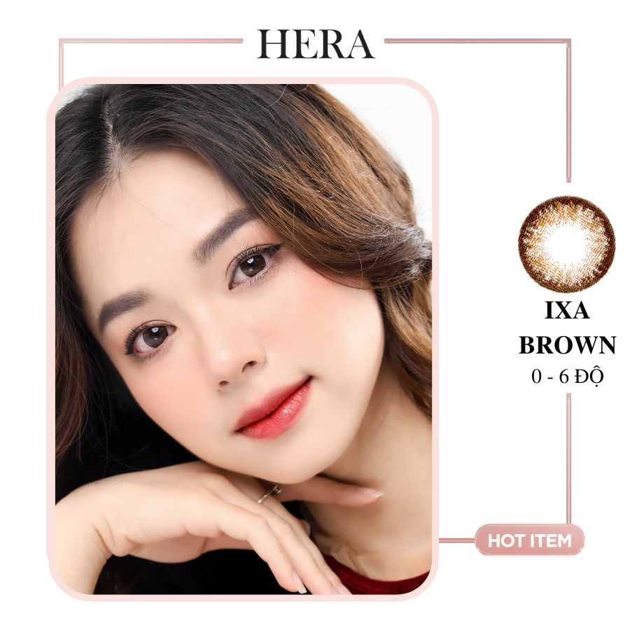 Lens nâu mật ong viền nâu socola nhẹ Hera độ cận từ 0 đến 6 IXA BROWN chất liệu polyhema 38%