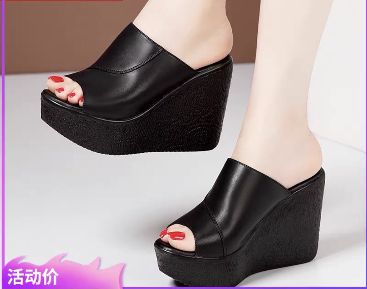 Dép xuồng quai da viền chéo Đen