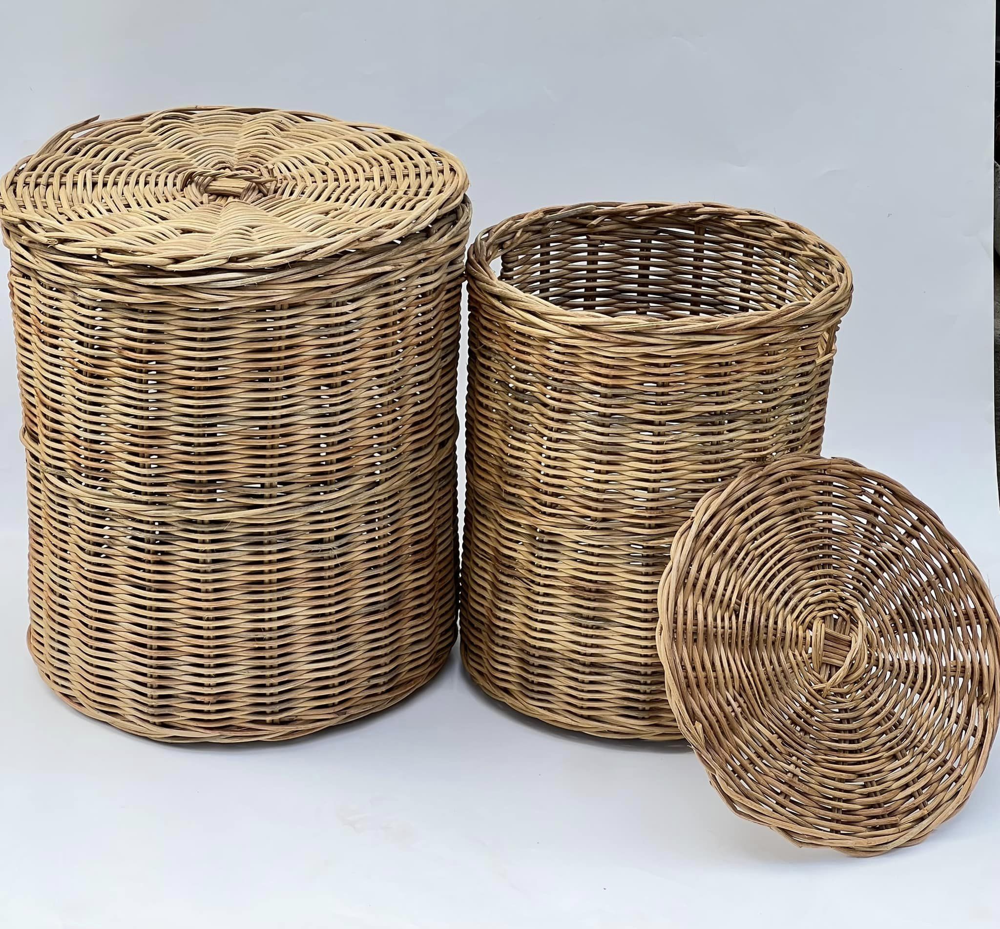 Sọt mây đựng đồ giặt có nắp (hình trụ tròn)