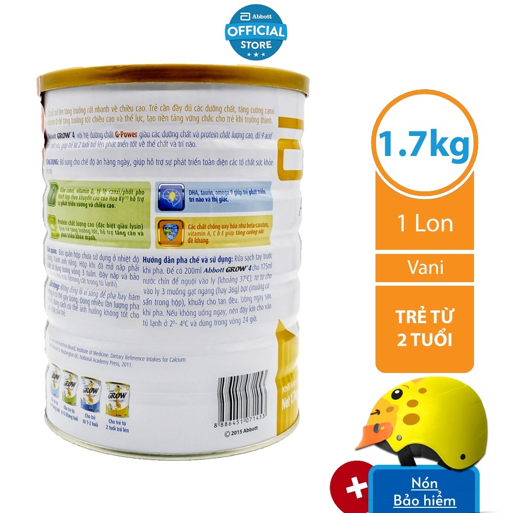 [Tặng Nón bảo hiểm Hươu] Sữa Bột Abbott Grow 4 1.7kg/lon
