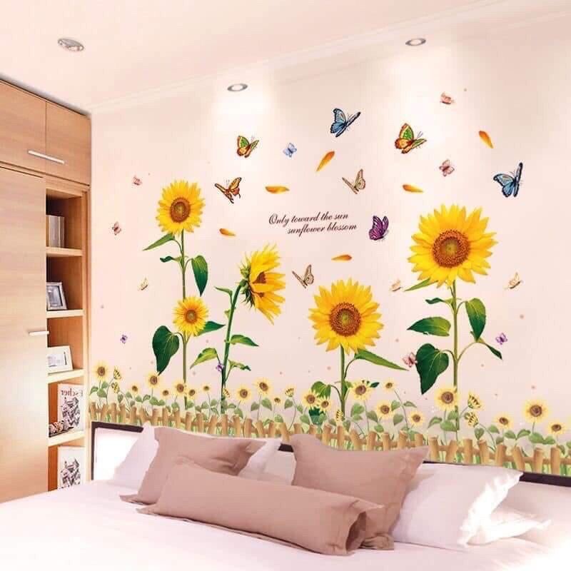 Decal dán tường, tranh dán tường hoa hướng dương và hàng rào 02