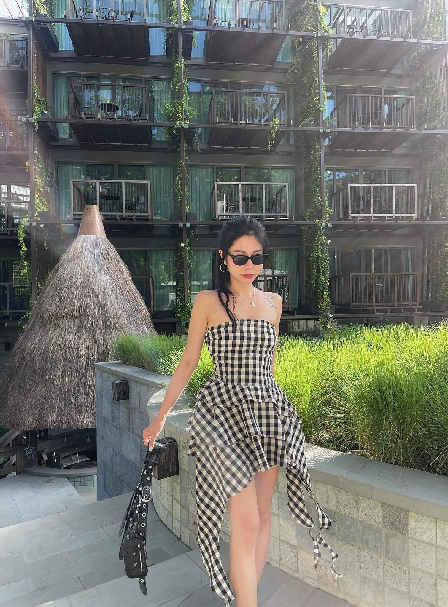 LEMONCHIC -  Đầm caro cúp ngực tua rua - D252