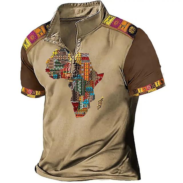 Vintage Polo Shirt For Men 3d Map Printed Golf T-Shirt Compass Zip Polo T-Shirt Summer Quick Drying Oversized Men Clothing Tops