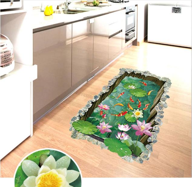 [HCM]Decal trang trí tường - Hồ Cá Vuông 3D mẫu 02