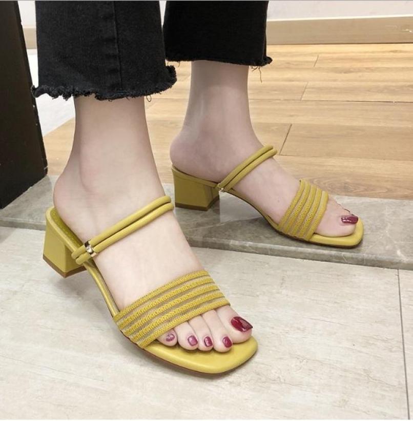 Sandal gót vuông quai cách điệu mang 2 kiểu - Giày cao gót 5 phân - 3 màu vàng - kem - đen - Đủ size 35-39 - Bảo hành trong 12 tháng - Elsa ES1807 giá rẻ