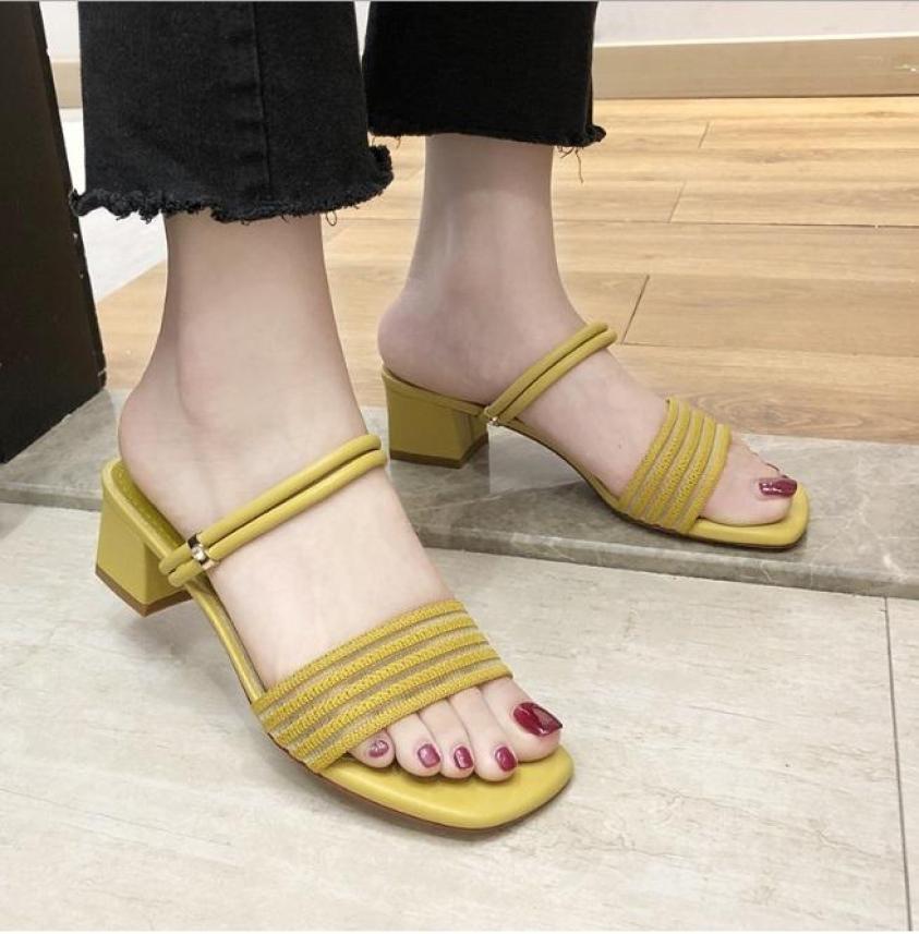 ( Bảo hành 12 tháng ) Sandal gót vuông quai cách điệu mang 2 kiểu - Giày cao gót 5 phân - 3 màu vàng - kem - đen - Linus LN1807 giá rẻ