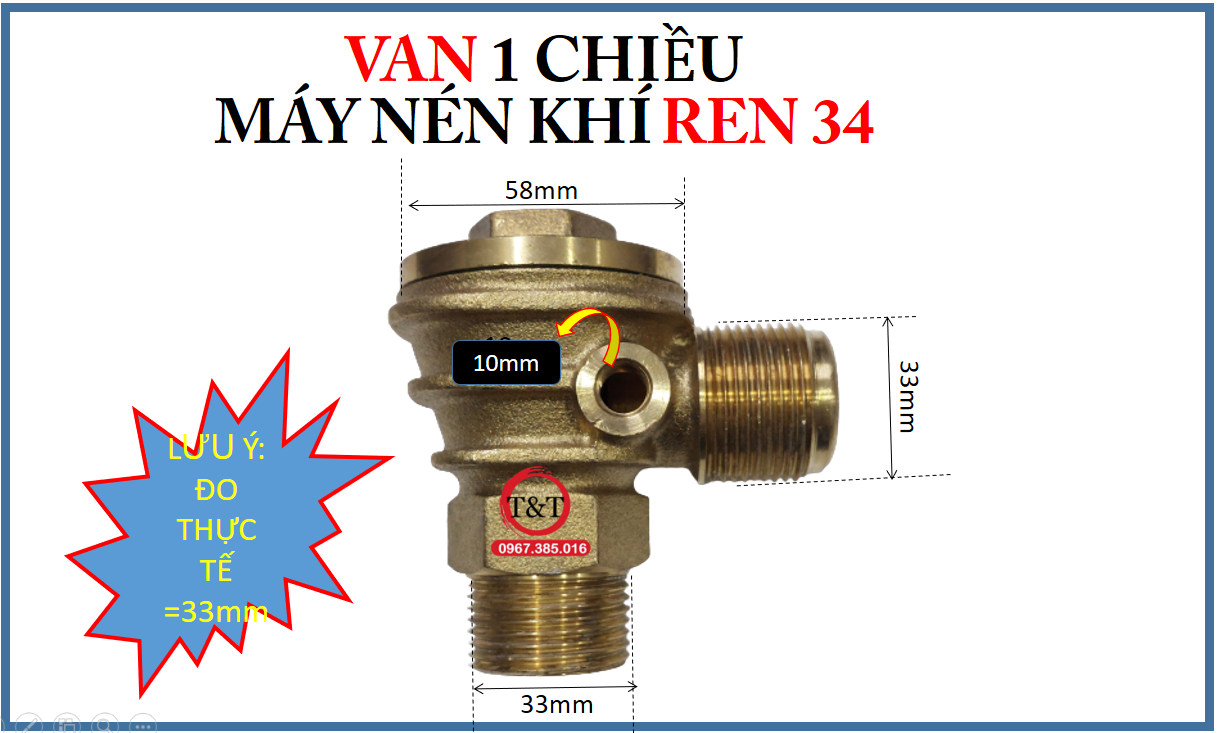 Van 1 chiều máy nén khí ren 34mm, van 1 chiều máy nén khí lớn răng 34mm bằng đồng thau REN 34