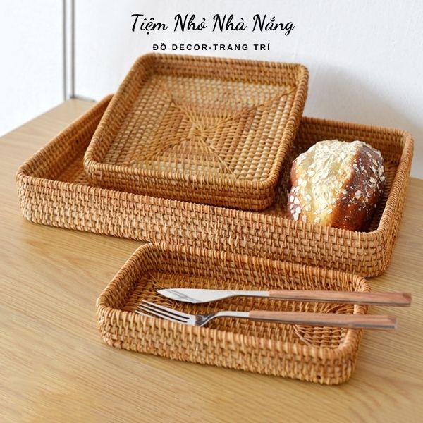 Khay đựng đồ mây tre đan, khay mây decor trang trí, chụp ảnh