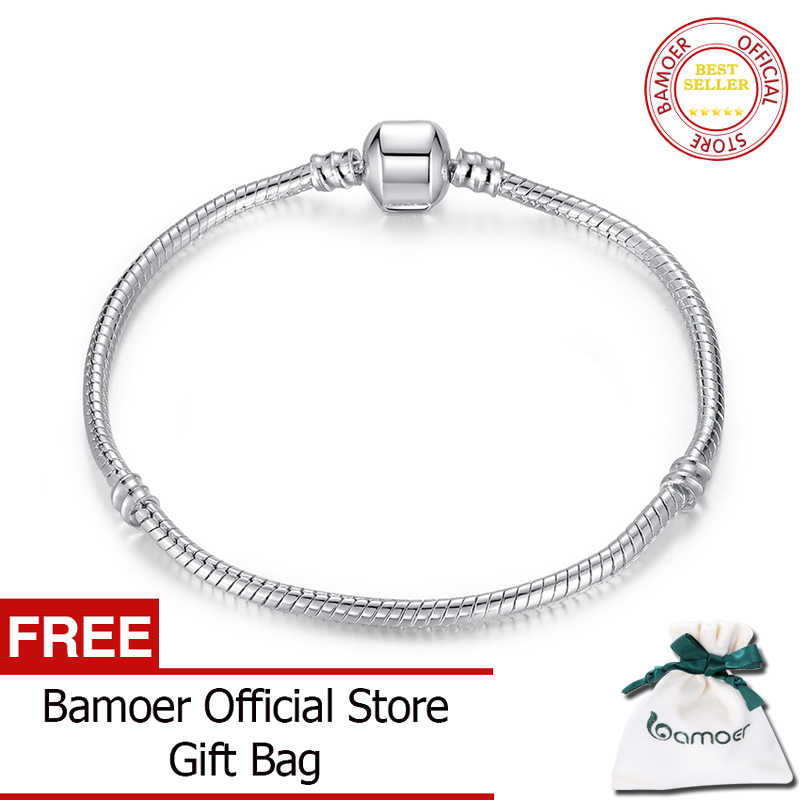 BAMOER Official Store Silver Color LOVE Snake Chain Bracelet & Bangle 16CM-23CM Pulseras Lobster PA1104