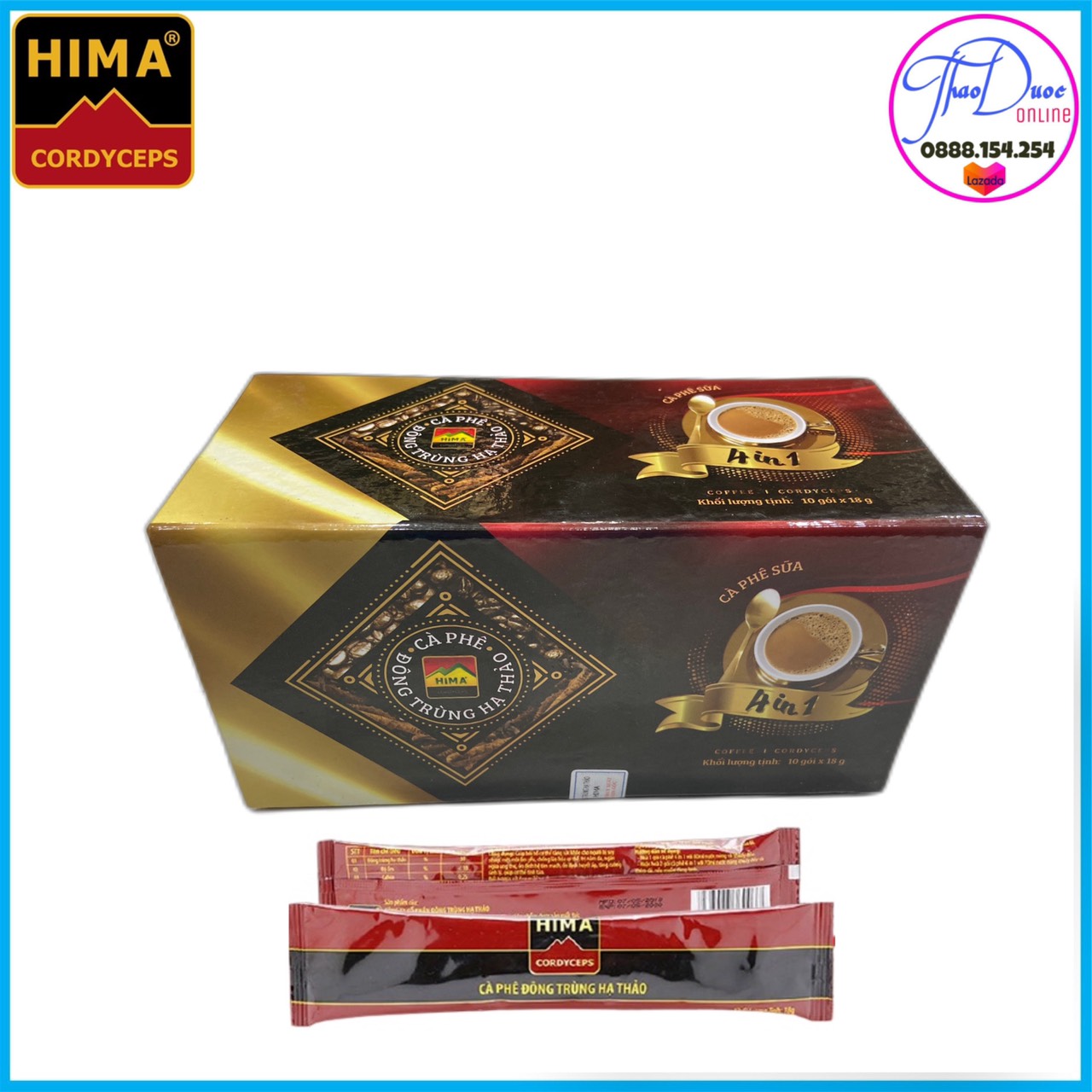 Hộp cà phê sữa Đông trùng hạ thảo Hima (18g x 10 gói)