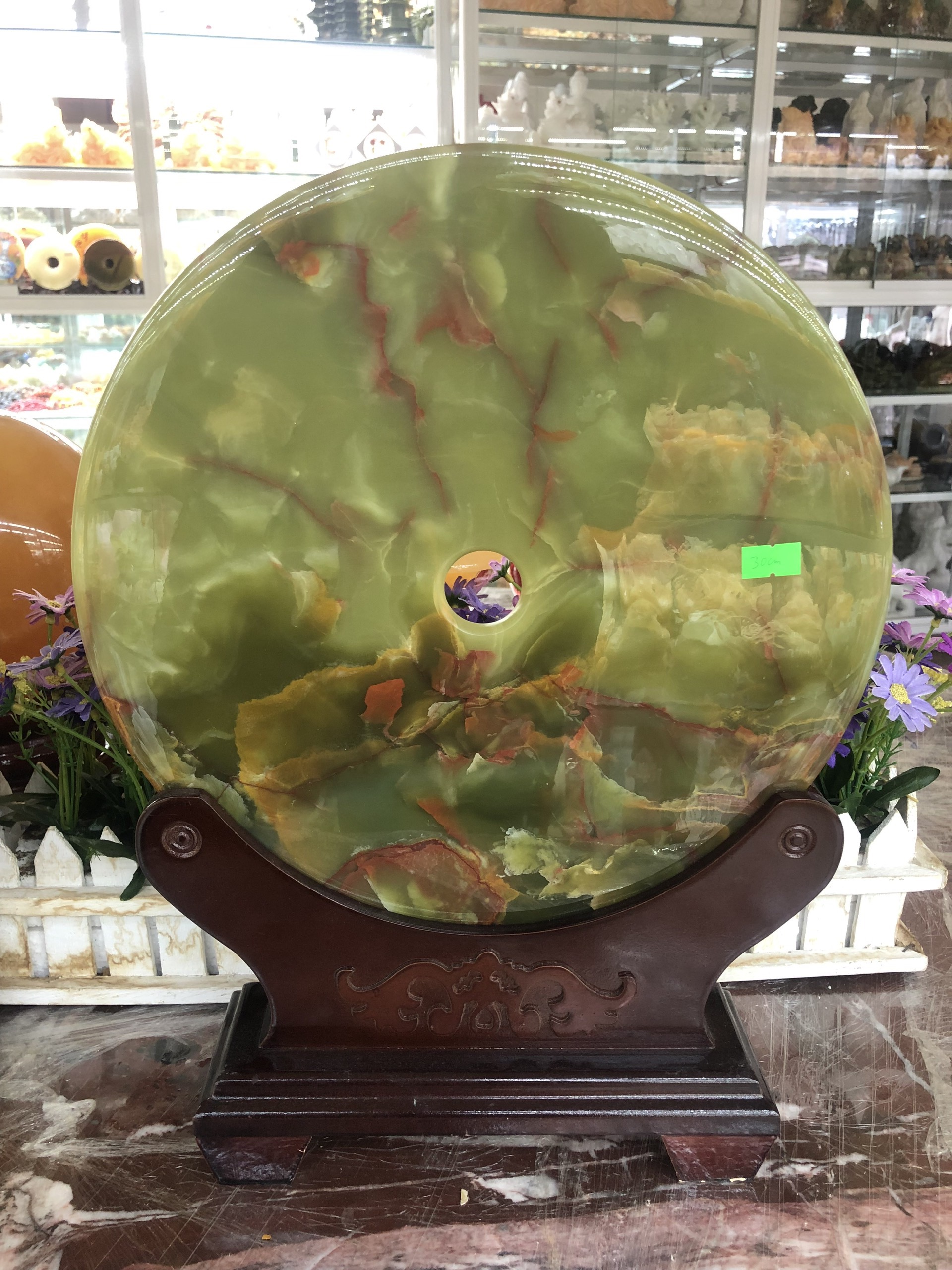 Đồng tiền, đồng điếu may mắn phong thủy chiêu nạp tài lộc đá ngọc Onyx - Đường kính 30 cm