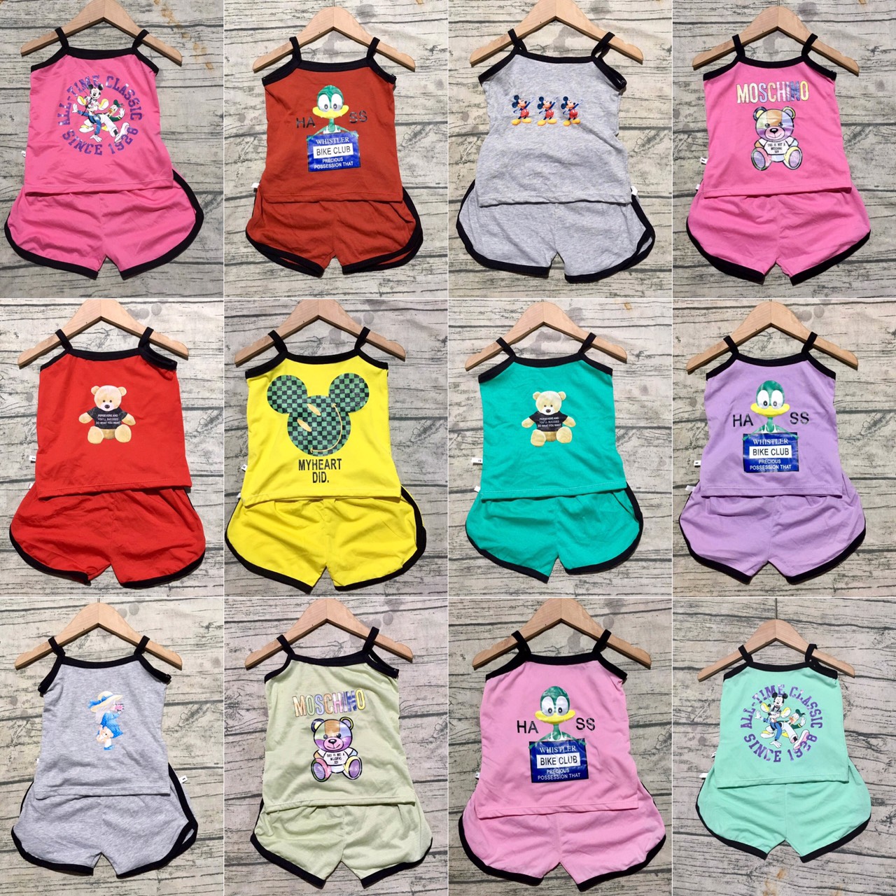 sét 4 bộ hai dây hot trend chất cotton co giãn 4 chiều mềm mát siêu xinh cho bé gái 6-20kg (sale lỗ xả kho gom vốn)