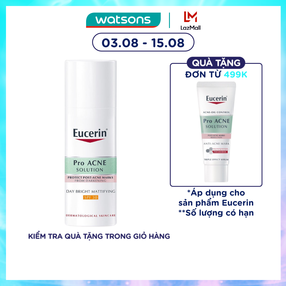 Kem dưỡng eucerin cho da thâm mụn pro acne solution day bright mattifying spf30 50ml
