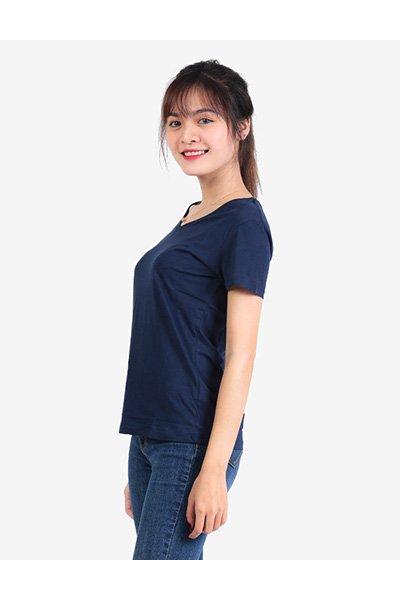 Áo thun trơn nữ cổ tim UNIU xanh đen