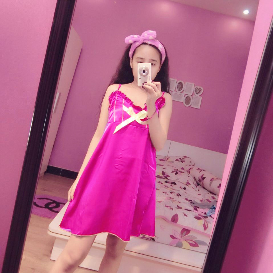 Đầm ngủ 2 dây phi lụa vải xịn mềm mịn