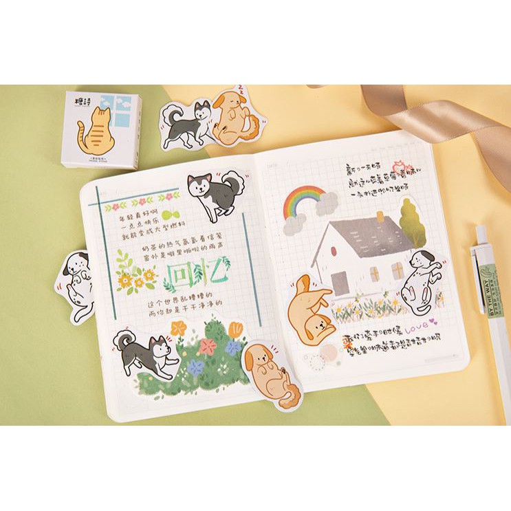 Bộ 46 Sticker Mèo & Chó Hàn Quốc dán trang trí E58