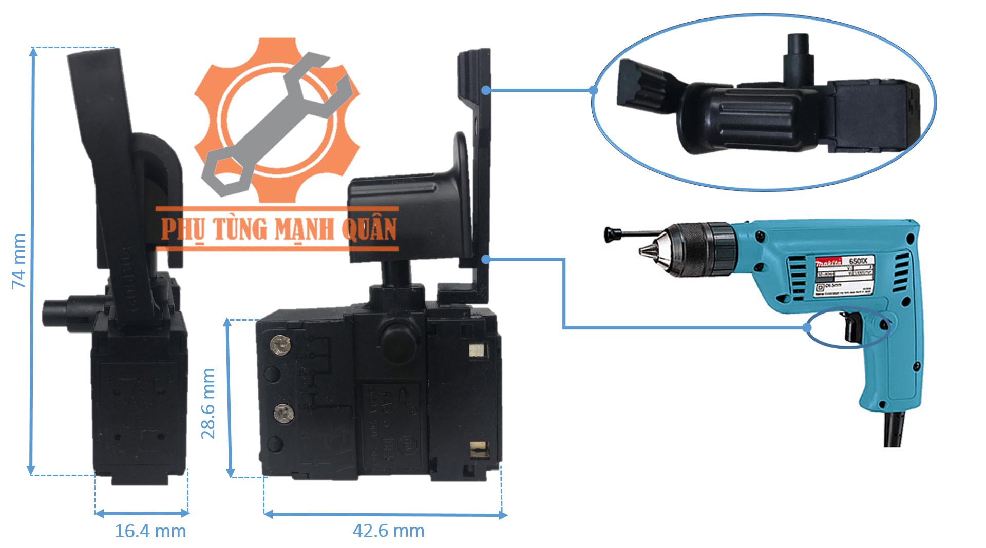 Công tắc máy khoan đầu 6mm