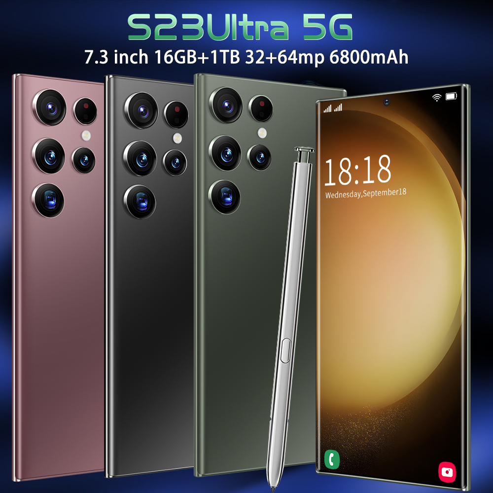 Phiên bản việt nam màn hình hd điện thoại chơi game 7.3 inch camera 5g mới điện thoại android s23 unlocked 6800mah 16+1tb