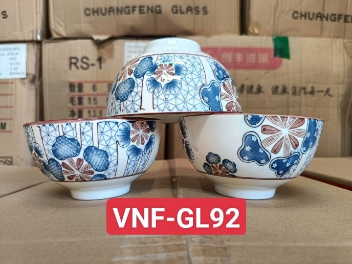 Combo 10 chén , 5 chén sứ hoa văn GL92, chén cơm trắng 11cm, chén chấm trắng