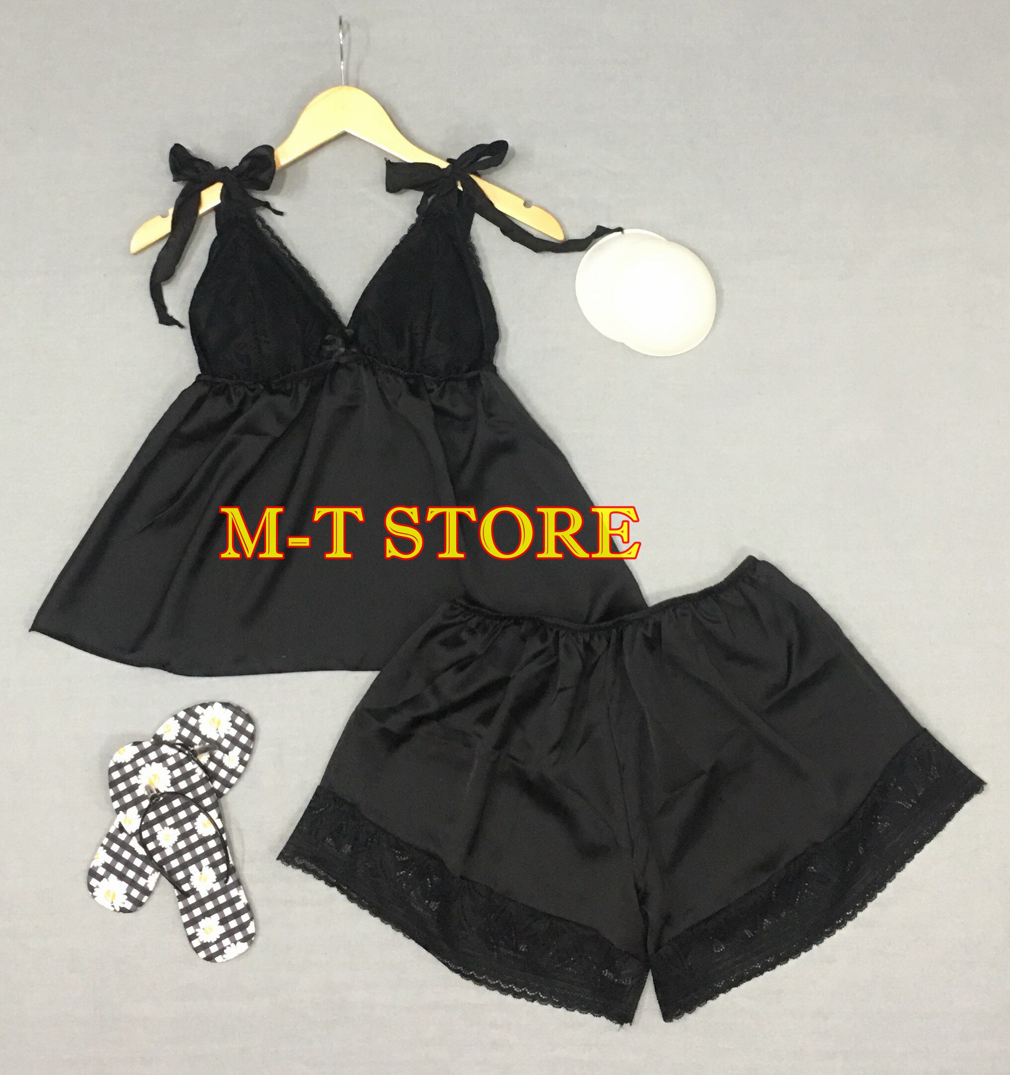 BỘ MẶC NHÀ MẶC NGỦ SATIN 2 DÂY CỘT NƠ CÓ MÚT