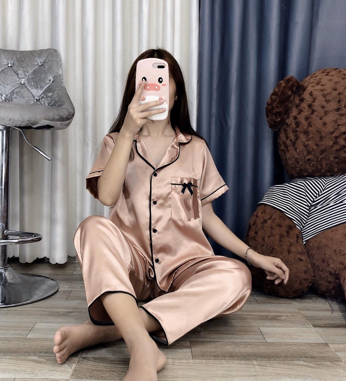 Đồ bộ pijama tay lỡ mặc nhà phi lụa lọa 1 hình thật