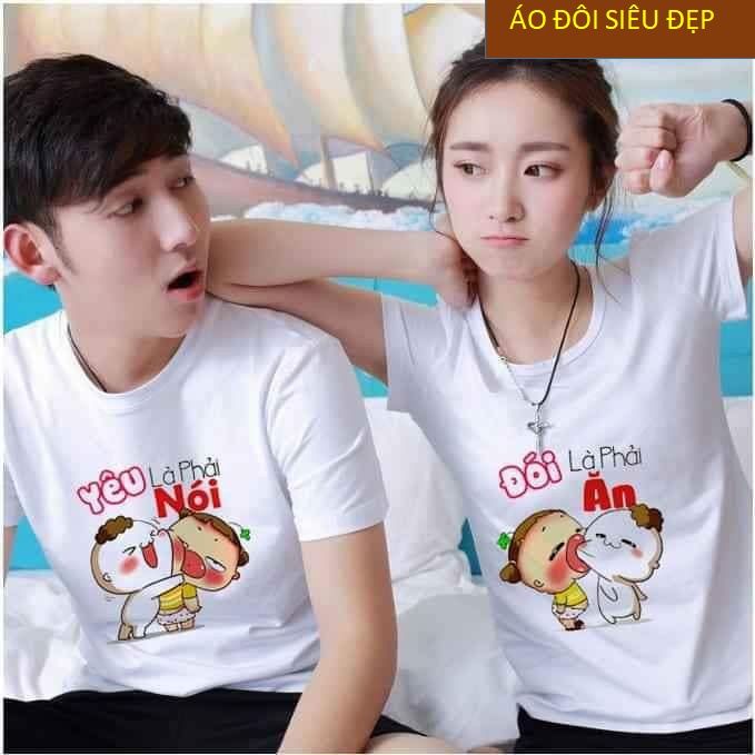 Combo 2 áo-Áo đôi thun in chữ yêu là nói  áo cặp áo tình yêu.áo thun nam .áo thun nữ. aothun nam aothun nu. áo đôi.ao ngắn tay.